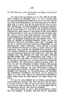 Einführung eines Lesebuches im Regierungsbezirk Stettin : [IV. Elementarschulwesen]
