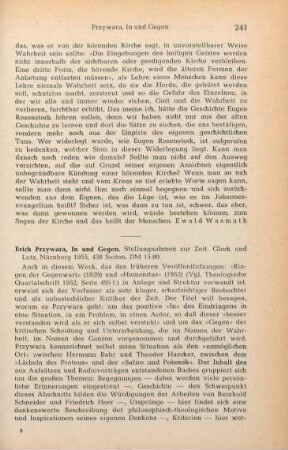 241-242 [Rezension] Przywara, Erich, In und gegen