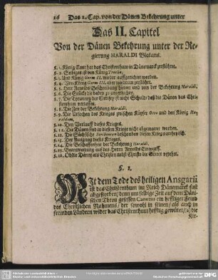 Das II. Capitel. Von der Dänen Bekehrung unter der Regierung Haraldi Blatans