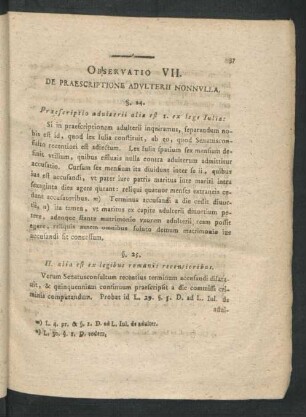 Observatio VII. De Praescriptione Adulterii Nonnulla