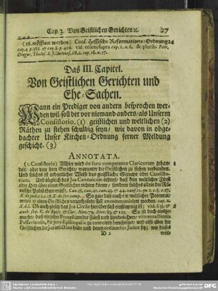 Das III. Capitel. Von Geistlichen Gerichten und Ehe-Sachen