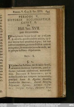 Caput II. De Hist. Sec. XVII. iam decurrentis.