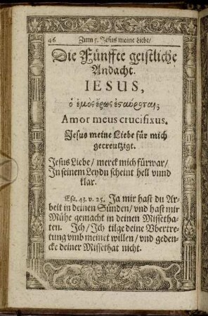 Die Fünffte geistliche Andacht. Jesus [...] Amor meus crucifixus.
