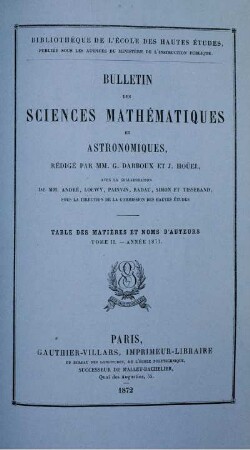 Table des Matiéres et Noms d'Auteurs.