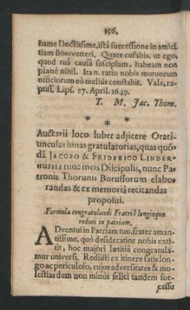 Auctarii loco lubet adiicere Oratiunculas binas gratulatorias ...