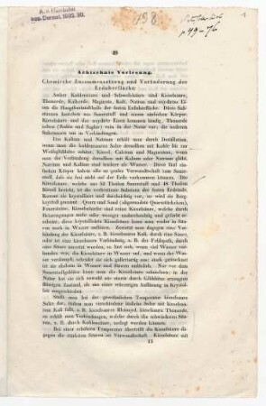 18. bis 23. Vorlesung zur "Chemischen Zusammensetzung und Veränderung der Erdoberfläche" sowie zur "Lagerstätte der Metalle, Gänge"