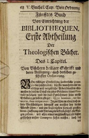 Fünfftes Buch Von Einrichtung der Bibliothequen.