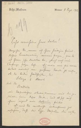 Brief an Ludwig Strecker (senior) an B. Schott's Söhne : 08.09.1912