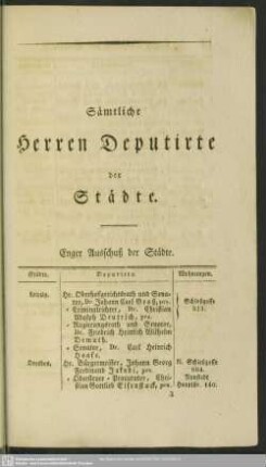 Sämtliche Herren Deputirte der Städte