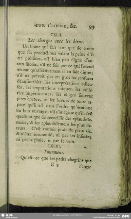 CXLII. Les charges avec les biens