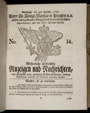 No. 14. Montags, den 4ten Aprilis, 1757.