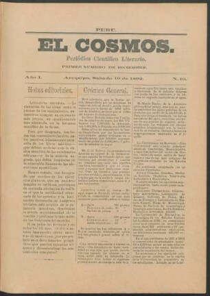 Primer número de diciembre, Sábado 10 de 1892