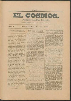 Primer número de diciembre, Sábado 10 de 1892