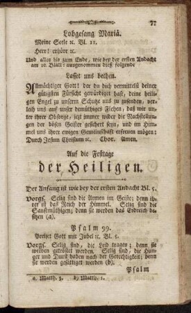 Auf die Festtage der Heiligen.