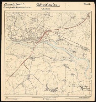 Viergleisiger Ausbau der Hauptbahn Berlin-Halle Schinkelwettbewerb 1914: Bahnhof Wittenberg: Lageplan 1:25000