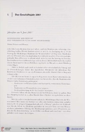 Begrüssung und Bericht des Präsidenten Peter Graf Kielmansegg