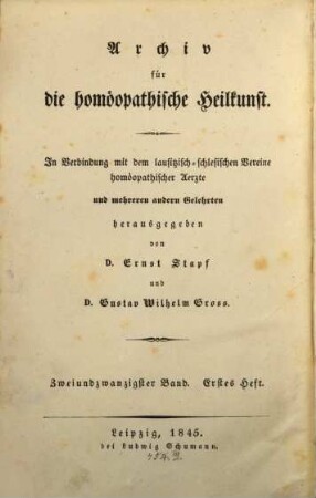 Neues Archiv für die homöopathische Heilkunst. 2 = 22. 1845/46