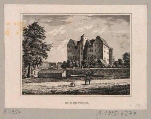 Das Renaissanceschloss in Schönfeld (Dresden-Schönfeld-Weißig), Blick nach Nordosten, aus Schiffners Beschreibung von Sachsen um 1840