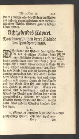 Achtzehendes Capitel. Von denen Landen derer Stände des Teutschen Reichs