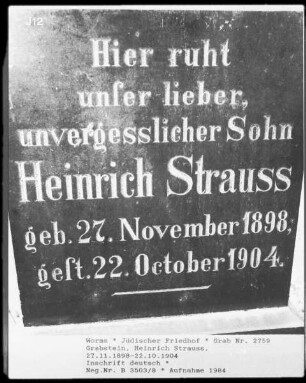 Grabstein von Heinrich Strauß (gestorben 1904.10.22)