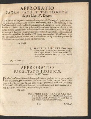 Approbatio Sacrae Facult. Theologicae. Supra Libr. IV. Decret.