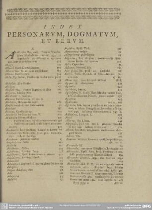 Index Personarum, Dogmatum, Et Rerum