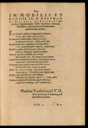 In Nobilis Et Doctiss. I. C. D. Hermanni Pistoris ... carmen.