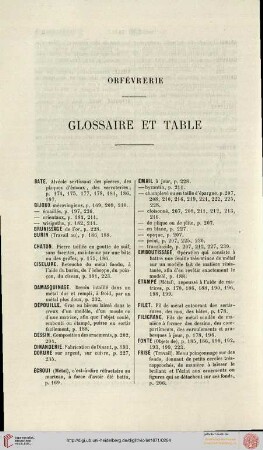 Orfévrerie: Glossaire et table