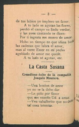 Las casta Susana : Grandioso éxito de la compañia Joaquín Montero
