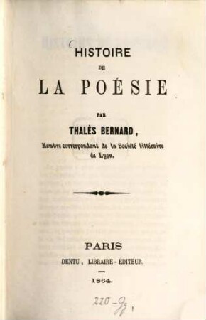 Histoire de la Poésie