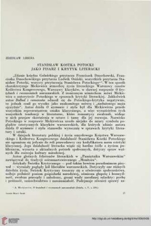 1: Stanisław Kostka Potocki jako pisarz i krytyk literacki