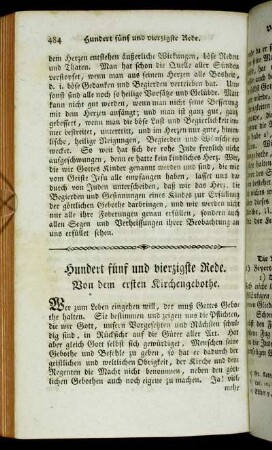 Hundert fünf und vierzigste Rede. Von dem ersten Kirchengebothe.
