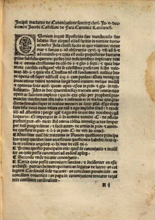 Jac. Castellani Tractatus novus de canonizatione sanctorum editus