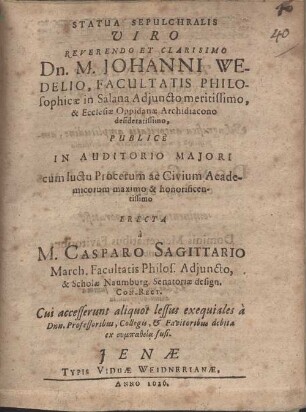 Statua sepulchralis, Johanni Wedelio erecta