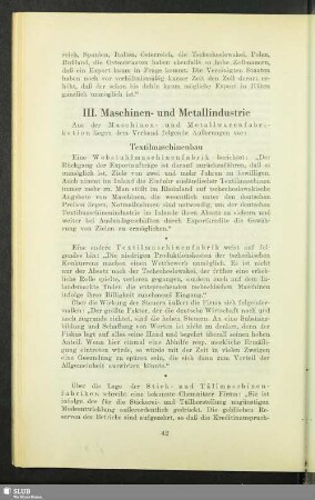 III. Maschinen- und Metallindustrie