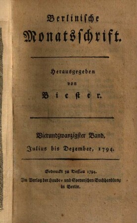 Berlinische Monatsschrift. 24. 1794
