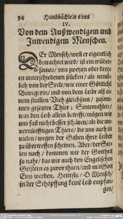 IV. Von dem Außwenigem und Inwendigen Menschen