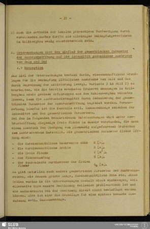 4. Untersuchungen über den Einfluß der geometrischen Parameter der Ausbruchsöffnung auf die Intensität plötzlicher Ausbrüche von Salz zu Gas