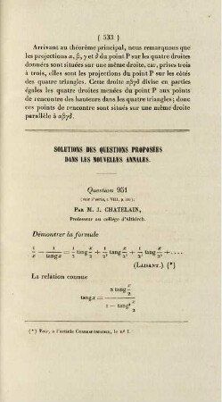 Solution de questions proposées dans les nouvelles annales.