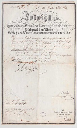 Ludwig II. von Bayern (1845 - 1886) Autographen: Brief von Ludwig II. an Johann Joseph von Kiliani - BSB Autogr.Cim. Ludwig .71