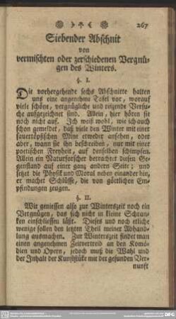 Siebender Abschnit von vermischten oder zerschiedenen Vergnügen des Winters