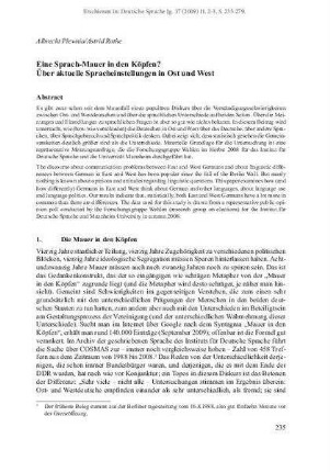 Eine Sprach-Mauer in den Köpfen? Über aktuelle Spracheinstellungen in Ost und West