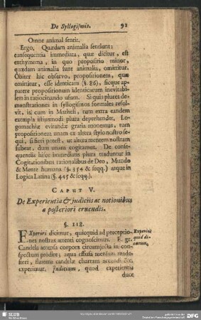 Caput V. De Experientia & judiciis ac notionibus a posteriori eruendis