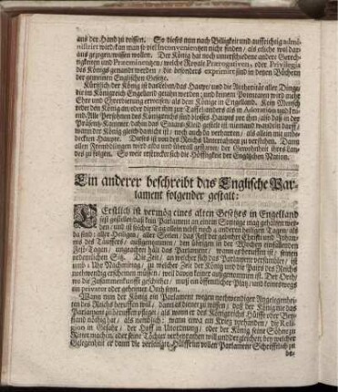 Ein anderer beschreibt das Englische Parlament folgender gestalt