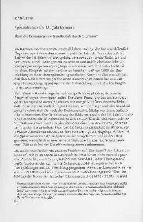 Sprachkultur im 18. Jahrhundert : Über die Erzeugung von Gesellschaft durch Literatur