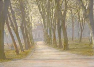 Weimar. Fürstengruft (1823/1828; Clemens Wenzeslaus Coudray) auf dem Historischen Friedhof, angelegt 1814-1818. Blick entlang der Lindenallee