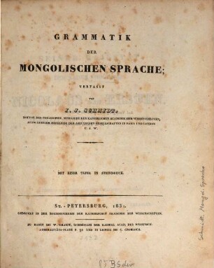 Grammatik der Mongolischen Sprache : Mit e. Taf. in Steindr.