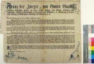 Verordnung von Franz II. Kaiser des Heiligen Römischen Reiches über die Überwindung der Kriegsfolgen