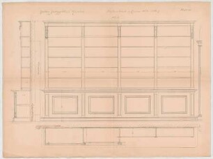 Thiersch, Friedrich von; München; Justizpalast - Bücherschrank 1. OG (Ansicht, Grundriss, Schnitt)