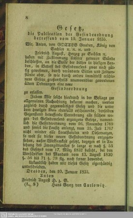 Gesetz, de Publication der Gesindeordnung betreffend vom 10. Januar 1835